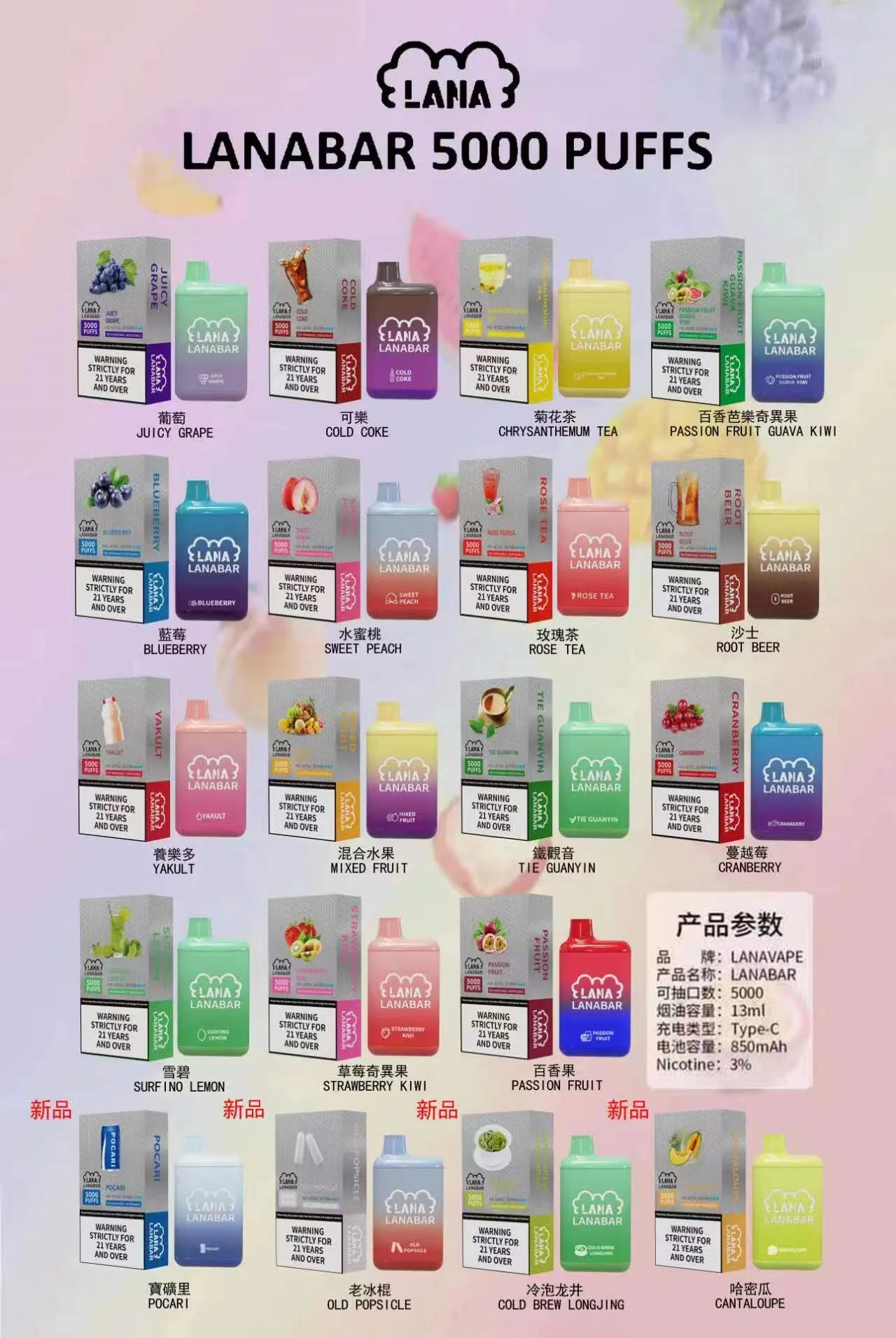 LANA 5000口拋棄式電子煙全系列口味總覽-台灣官網現貨專賣